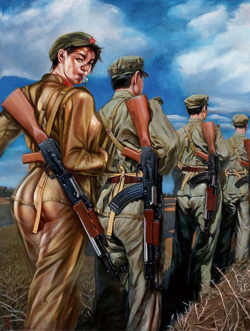 中国女兵图片油画，展现英勇形象与民族精神的艺术创作，中国女兵油画，展现英勇形象与民族精神的艺术创作